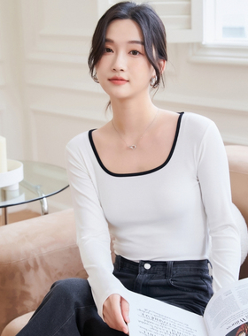莫代尔方领长袖T恤女士软糯透气打底衫