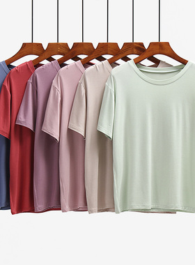 女士莫代尔短袖T恤半袖上衣可外穿外出家居服大码宽松薄款夏季