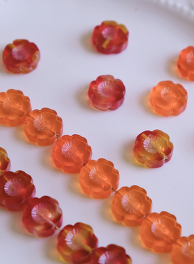 14mm橙红色渐变半透明小花花朵切面捷克琉璃珠手工串珠材料散珠