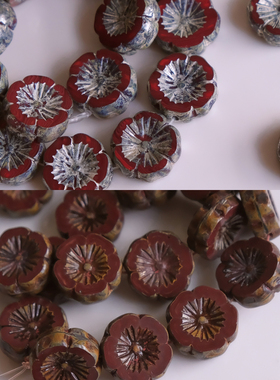 14mm秋冬牛血红色夏威夷切面花朵进口捷克琉璃珠手工串珠材料散珠