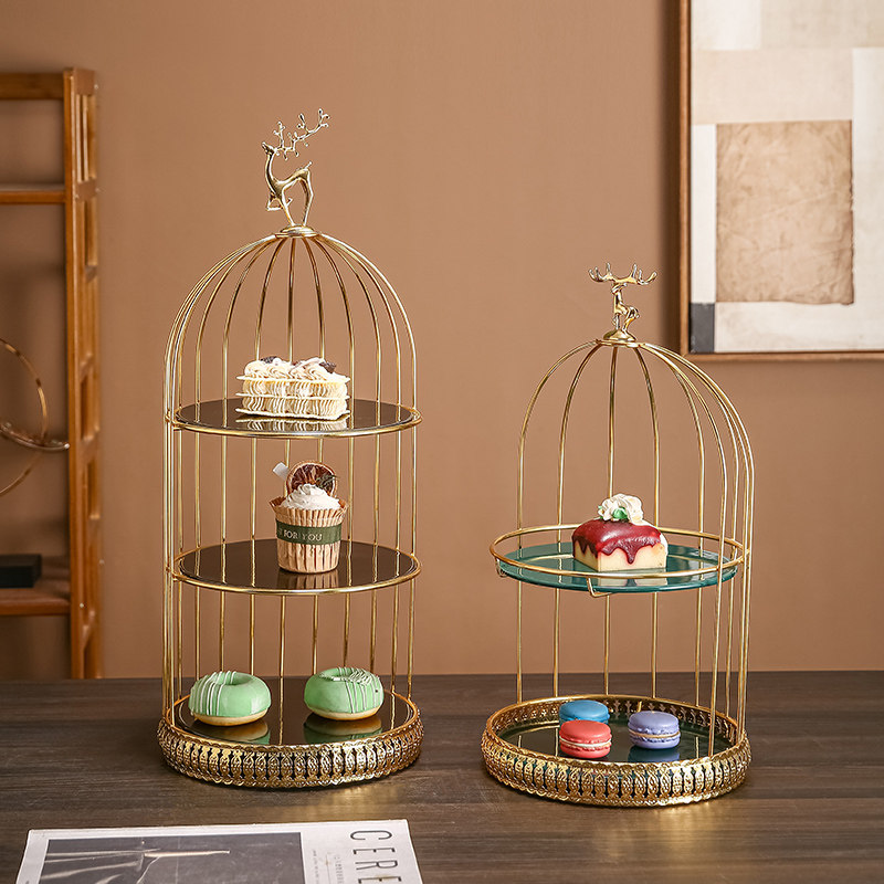 北欧鸟笼果盘多层蛋糕展示架结婚糕点摆盘展会零食果盆甜品台摆件