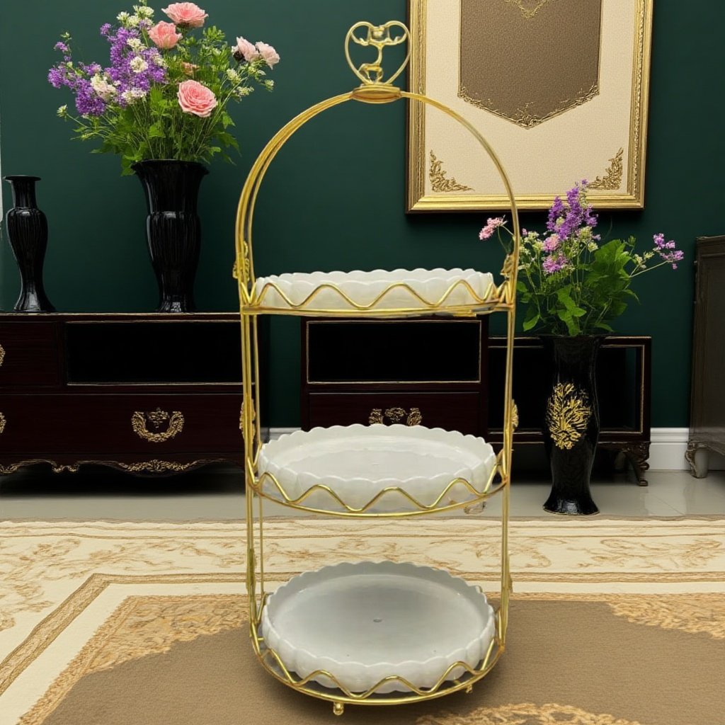 新款水果盘多层陶瓷果盘三层点心摆台蛋糕架甜品台摆件零食摆放盘