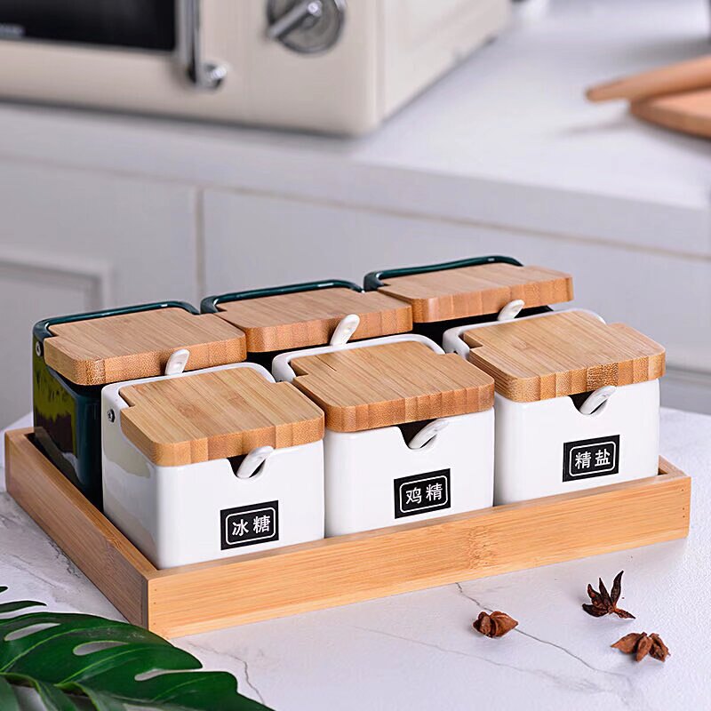 轻奢日式调料盒套装 家用 厨房餐厅调味料瓶调料罐调味罐陶瓷有盖