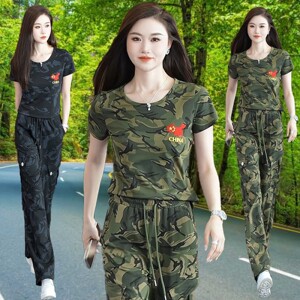户外迷彩服短袖套装女夏装一套