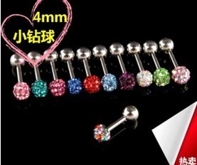 包邮 韩版钛钢锆石球球小耳钉 满钻球耳骨钉 双头粗针水晶小耳朵