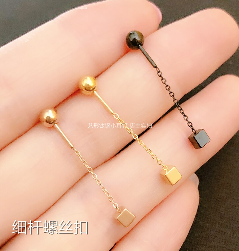 立体四方形钛钢金色链条螺丝拧扣