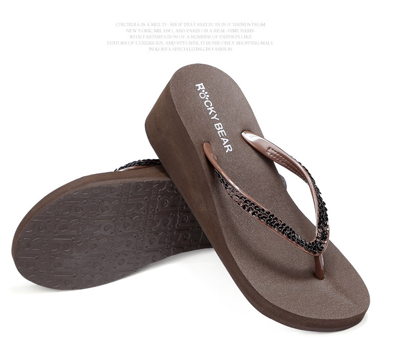 rocky bear/洛克熊原单新款舒适软底坡跟厚底女人字拖 气垫拖鞋女