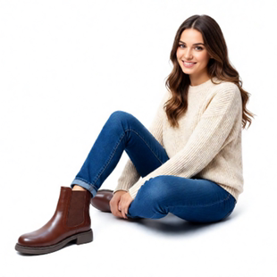 外贸圆头切尔西靴出口美国BORN原厂短靴欧美牛皮中跟大气小靴子女