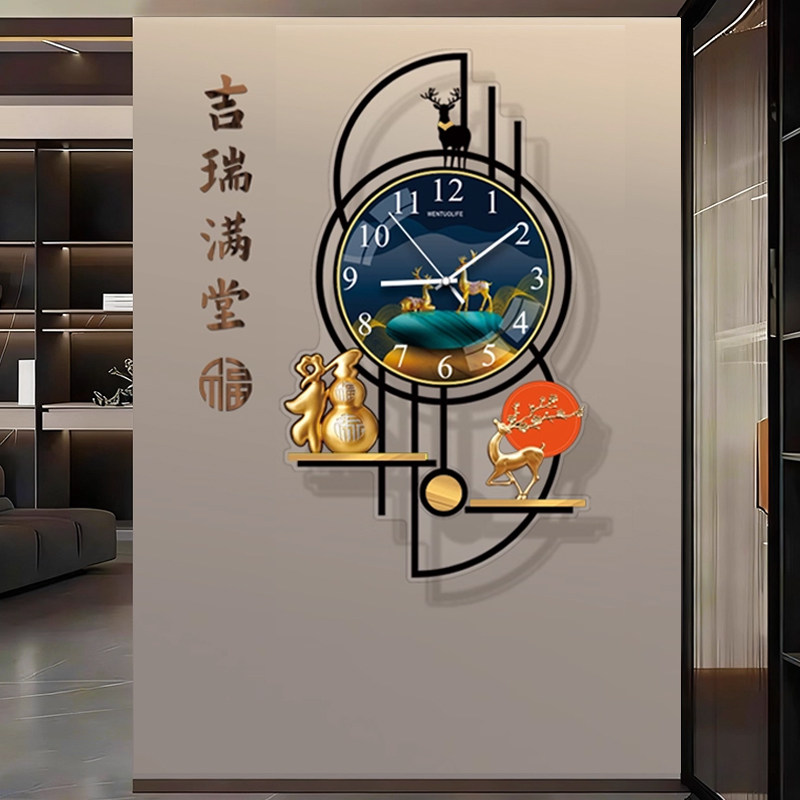 2025新款客厅挂钟免打孔静音时钟家用挂墙钟表玄关装饰钟创意挂表