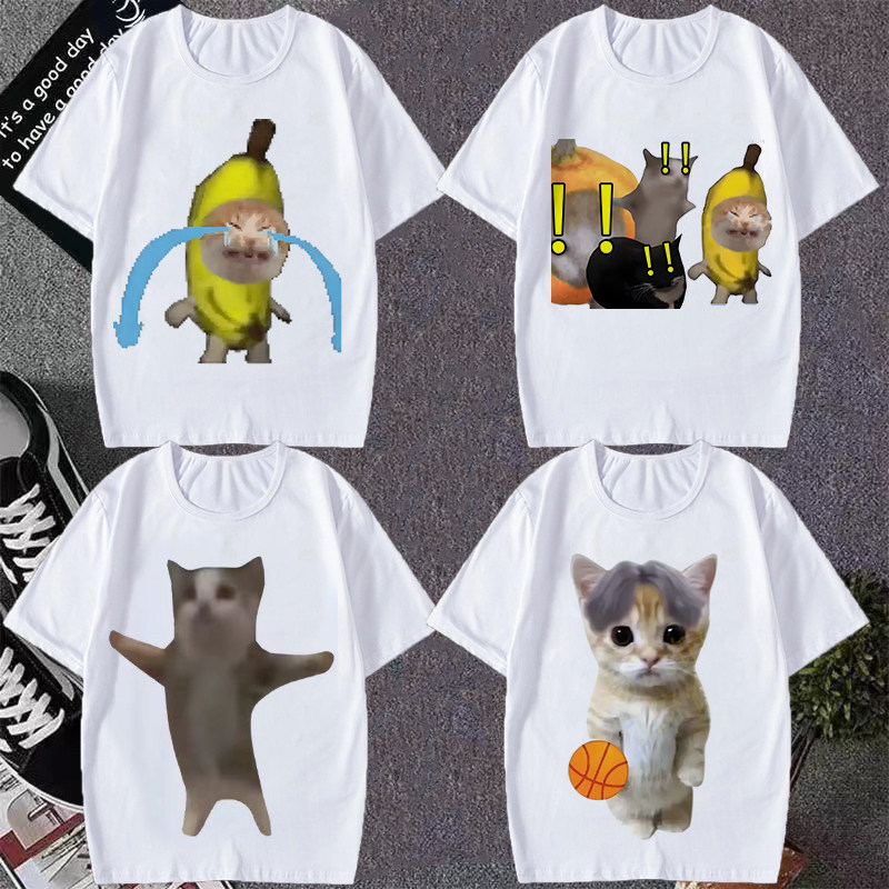 恶搞有趣香蕉猫表情包短袖男女t恤可爱猫猫沙雕学生上衣半袖t夏季