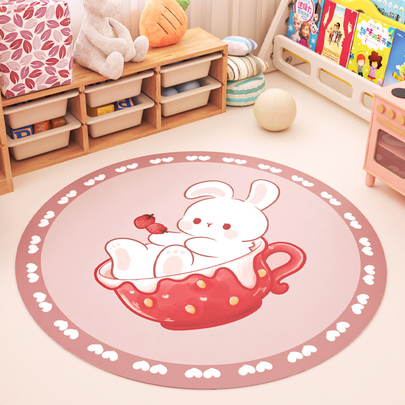 地垫儿童阅读区pvc可擦洗少女女孩房间可爱卡通卧室床边圆形地毯,居家布艺,地毯,淘宝优惠券,粉丝福利购,淘宝优惠卷