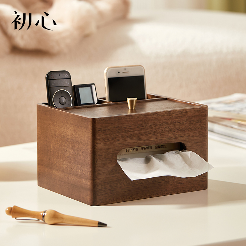初心中古风木质纸巾盒家用客厅