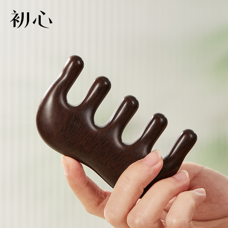 初心整木宽齿头部实木按摩梳
