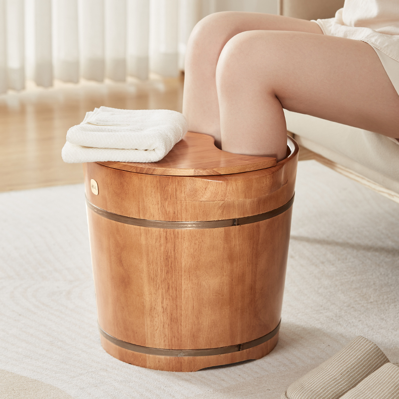初心养生泡脚桶家用按摩木桶保温洗脚盆过膝高深桶实木足浴桶木盆
