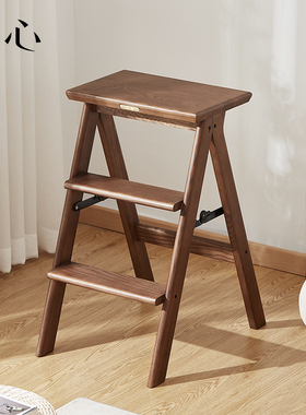 初心穿鞋凳家用梯凳折叠台阶加厚实木三步梯两用登高换鞋凳爬梯子
