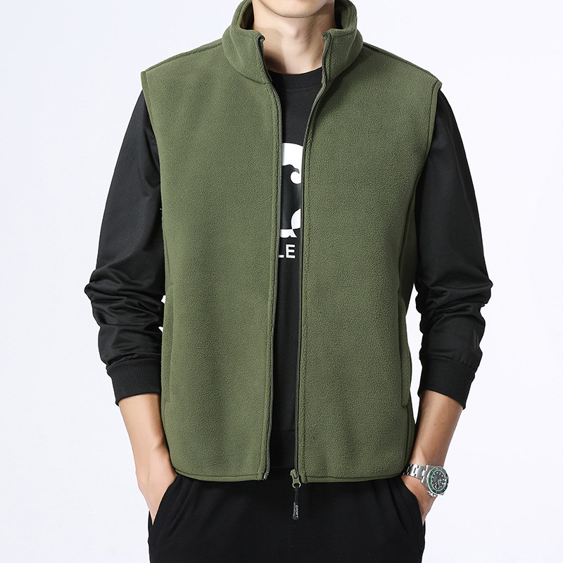 FLEECE VEST MENS AUTUMN AND WINTER WEAR VESTS CASUAL WINDPROOF STAND-UP COLLAR JACKETS FASHIONABLE SHOULDER FLEECE