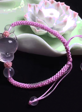 天然粉水晶手工灵狐编织绳