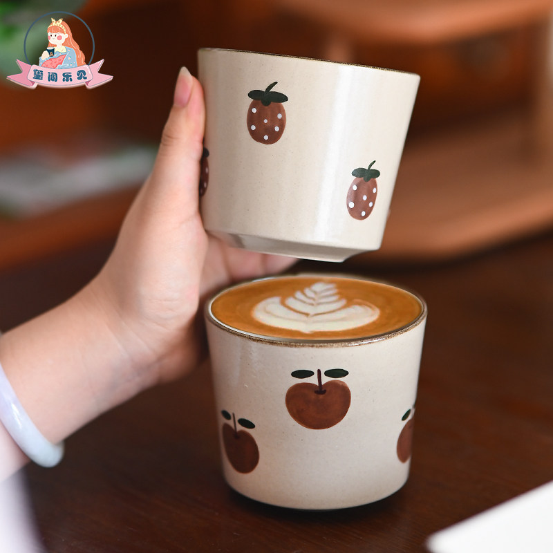 玺闻乐见日式手绘陶瓷草莓杯复古手工咖啡杯拉花手拿杯马克杯礼物,餐饮具,咖啡杯,淘宝优惠券,粉丝福利购,淘宝优惠卷