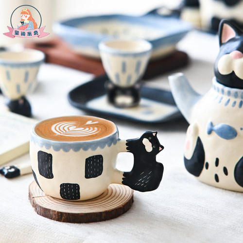 玺闻乐见陶瓷猫咪餐具茶壶咖啡杯