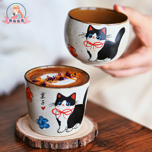 手绘釉下彩可爱猫咪咖啡杯拿铁杯