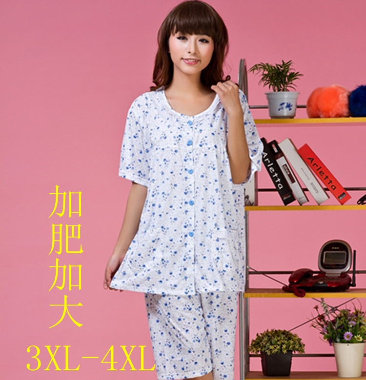 大码短裤针织纯棉睡衣中年家居服