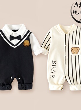 婴儿小少爷服2025春秋季新款纯棉长袖幼童衣服可爱宝宝爬服连体衣