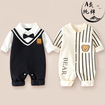 婴儿小少爷服2025春秋季新款纯棉长袖幼童衣服可爱宝宝爬服连体衣