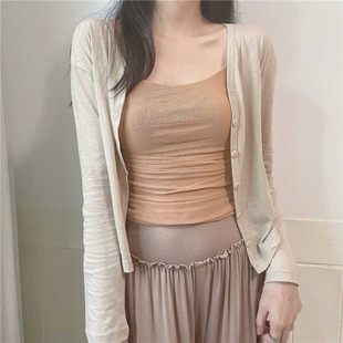 看着就觉得舒服 自然感小清新薄款外套单排扣v领复古港风两色开衫