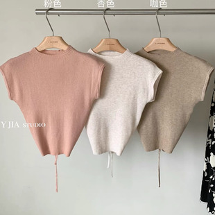 Y.JIA伊嘉小众设计感后背镂空绑带针织衫女春夏辣妹纯欲风短小衫