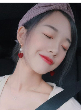 酒红色爱心复古少女风珍珠耳环