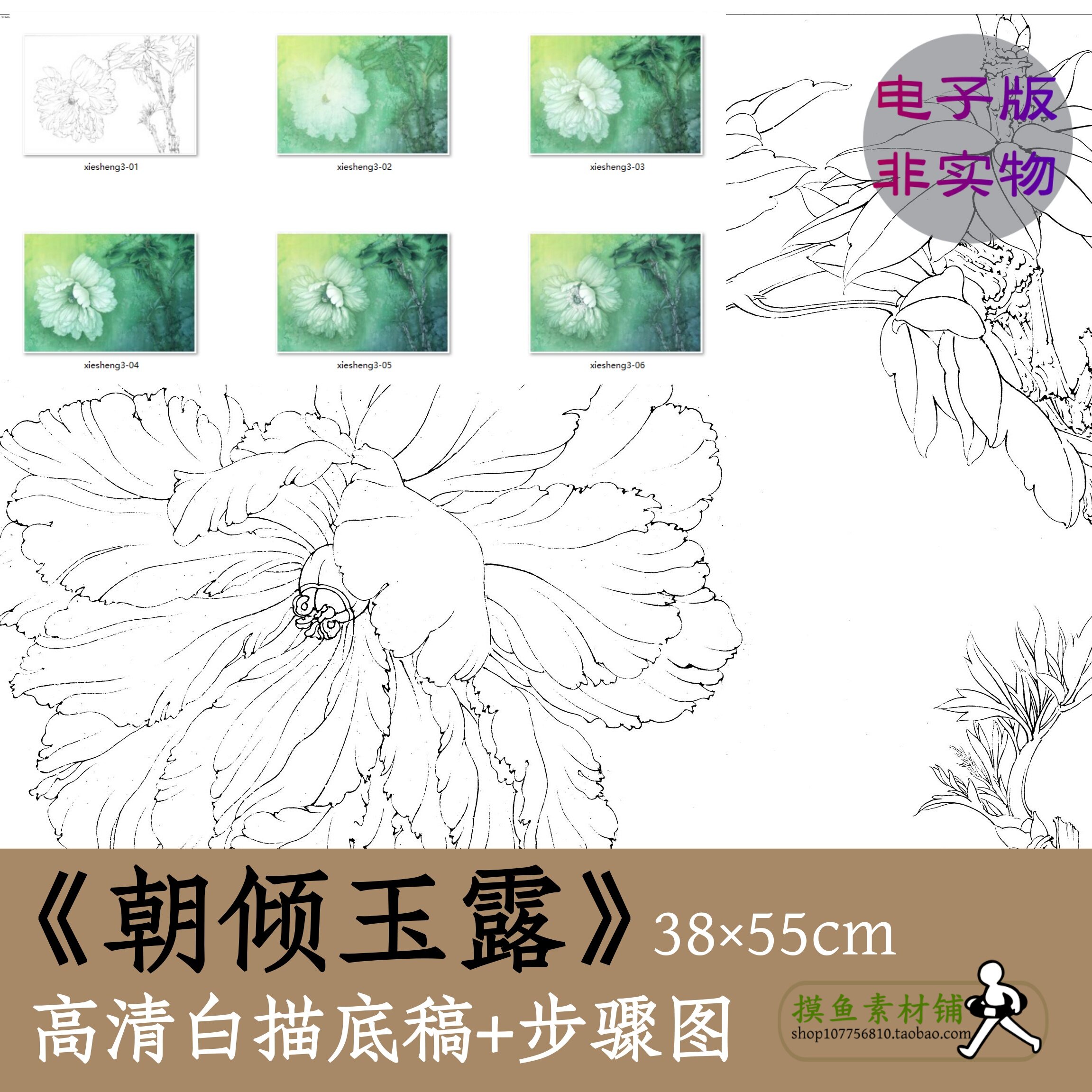 工笔画白描线稿电子版x026《工笔牡丹朝倾玉露