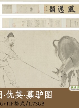 明_仇英_募驴图/中国画工笔人物白描图驴子动物水墨电子版gd10220