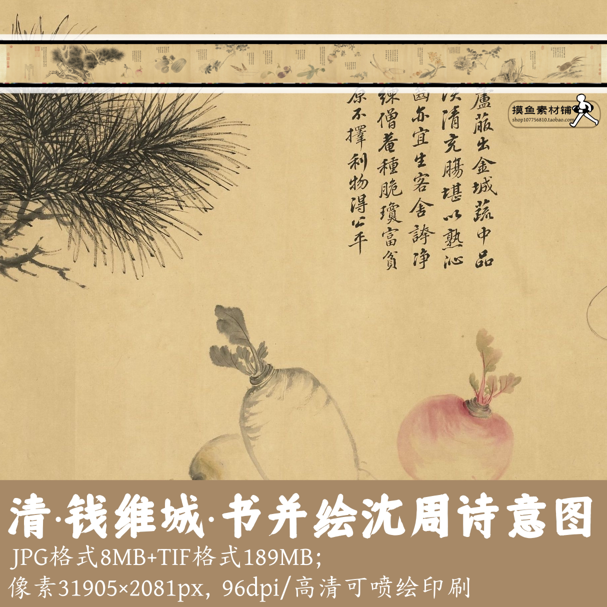 清钱维城/书并绘沈周诗意图/中国画写生萝卜芦笋锦鸡图gd17531