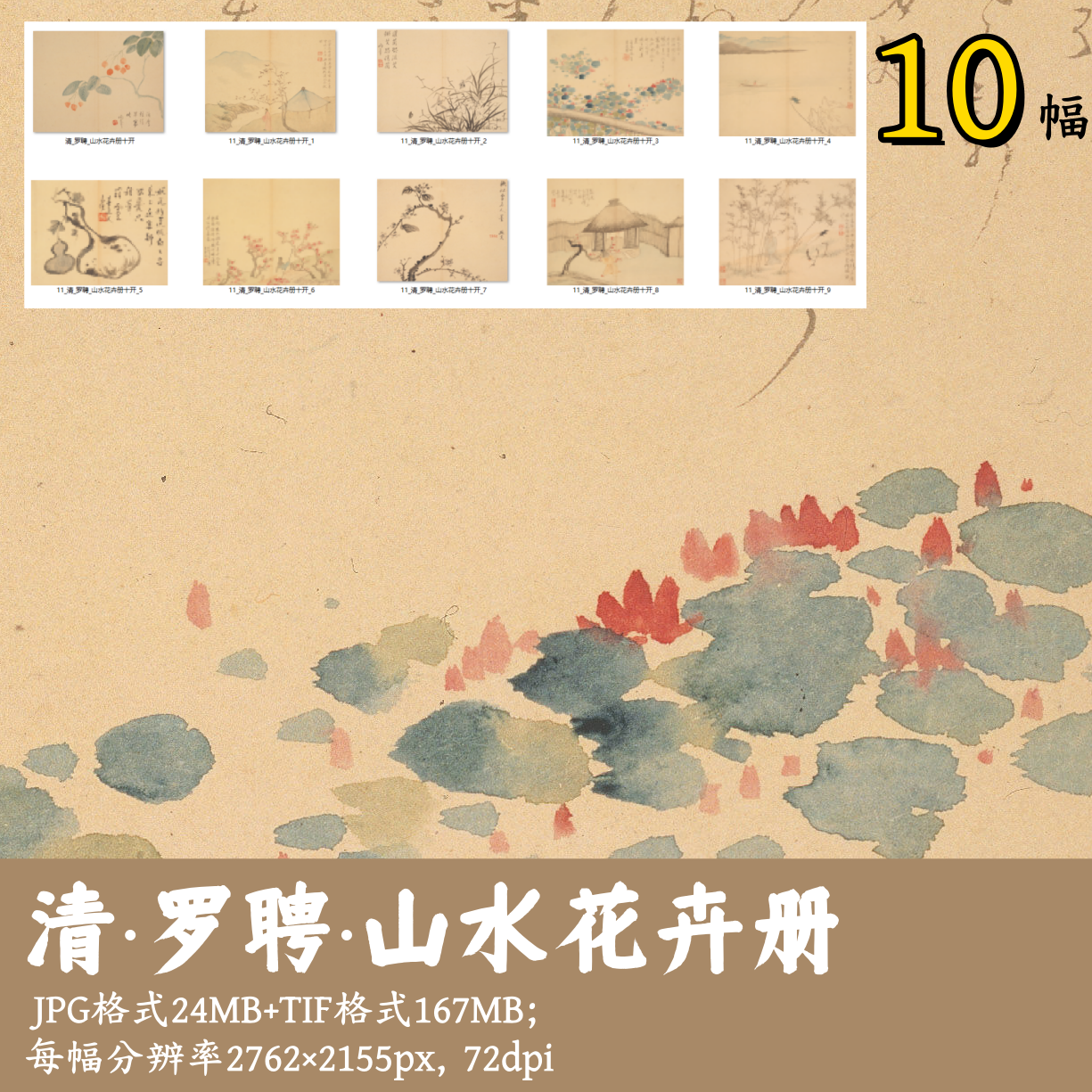 清罗聘/山水花卉册十开/中国画文人画水墨山水写意电子版G17713