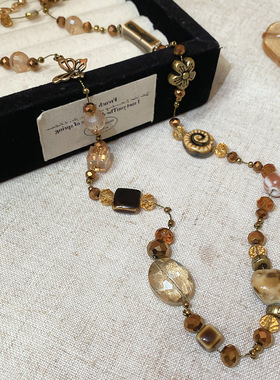 达令 咖色陶瓷简约项链 高级感长款毛衣链 复古民族风设计感配饰