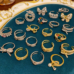 达令 金色蝴蝶结开口戒指 时髦指环 女士可调节戒指 时尚百搭尾戒