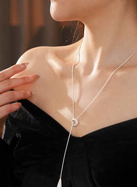 达令 银色水滴吊坠项链 女士长款钛钢不掉色装饰毛衣链 衣服配饰