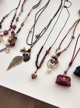 达令 波西米亚花朵吊坠项链 长款中式民族风挂脖配饰 锁骨链 颈链