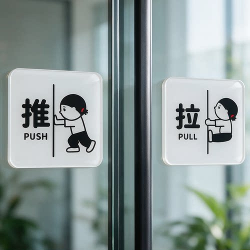推拉门贴亚克力提示牌任孟石标识