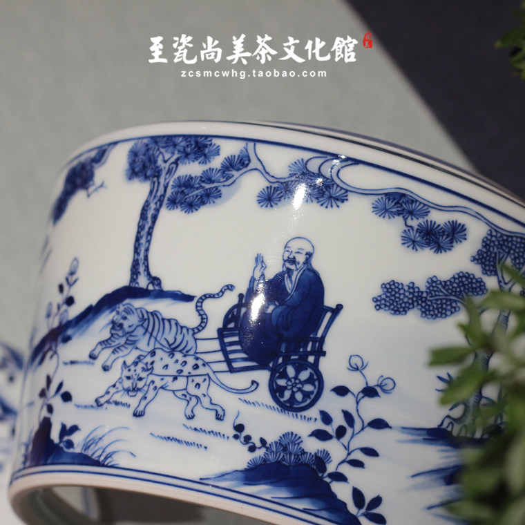 贵和祥经典茶叶罐京德茶具青花鬼谷下山福寿连年茶叶罐景德镇手工
