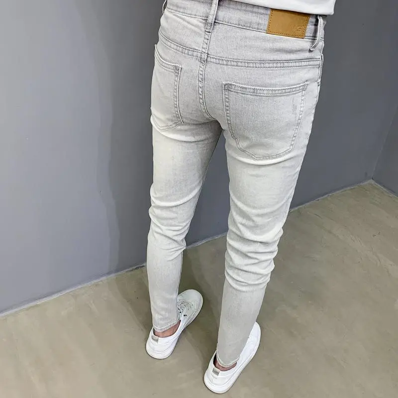 浅灰色牛仔裤男夏季薄款修身