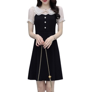 RM10577#黑色娃娃领连衣裙女夏2023年新款修身显瘦小个子气质小黑裙