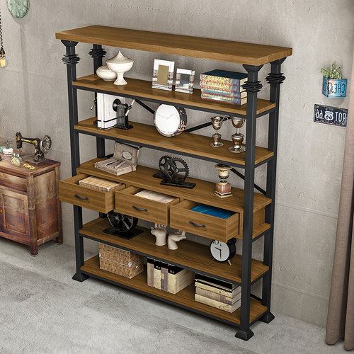 美式复古铁艺带抽屉可定做展示架