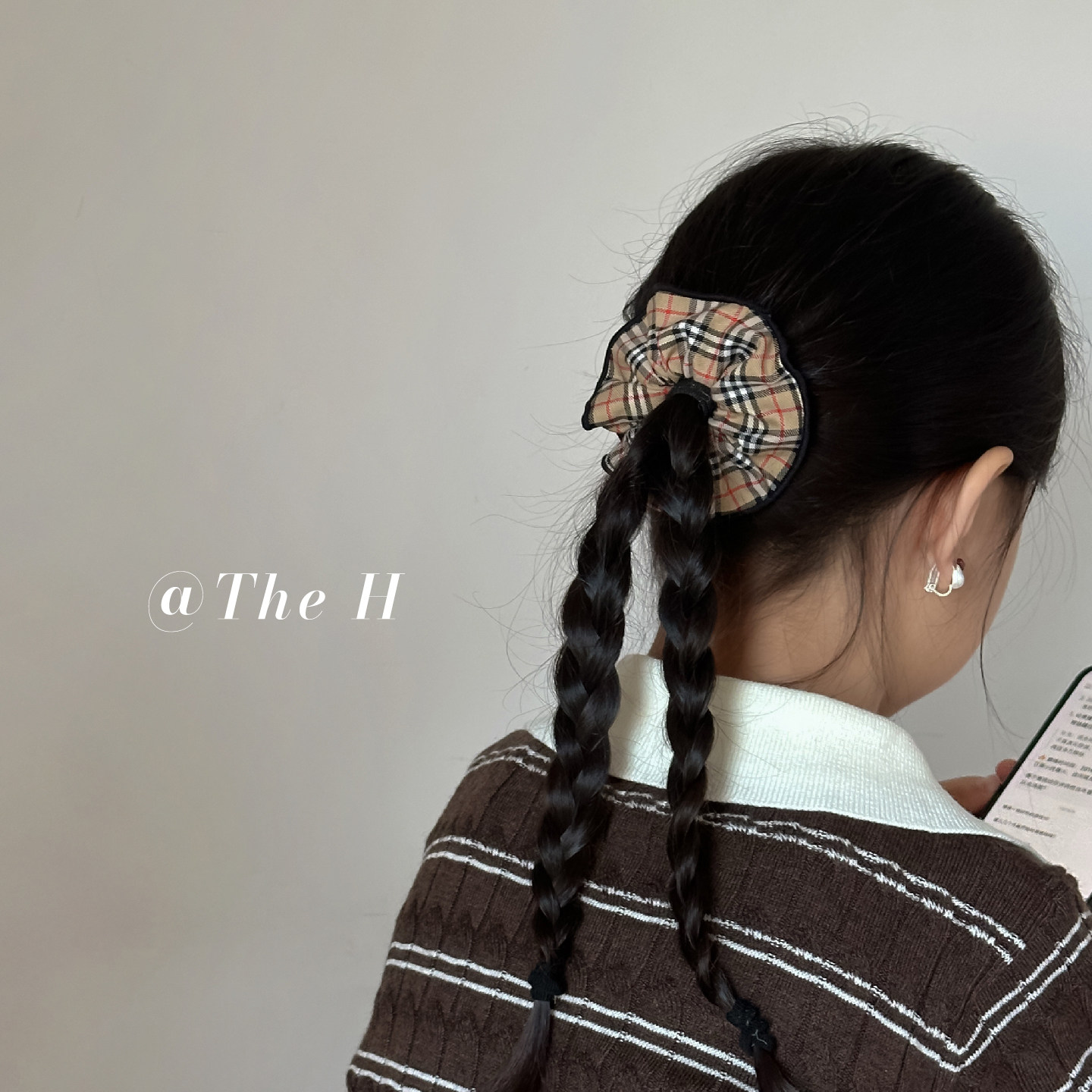 THE H复古英伦风格纹发圈女学院风高级感扎发头绳早秋百搭发饰