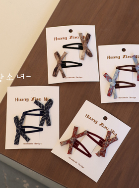 The H格纹蝴蝶结发夹女童韩系甜美发卡头饰丝绒儿童新款碎发发夹