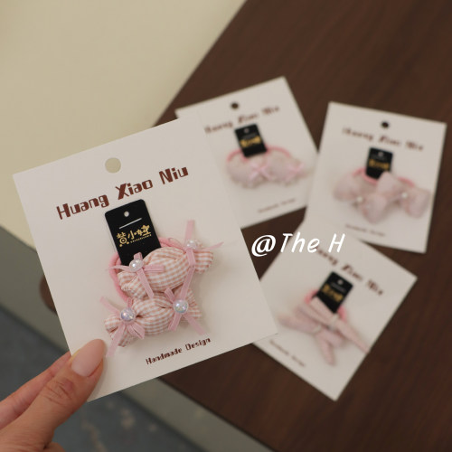 可爱格子蝴蝶结发绳女童春夏