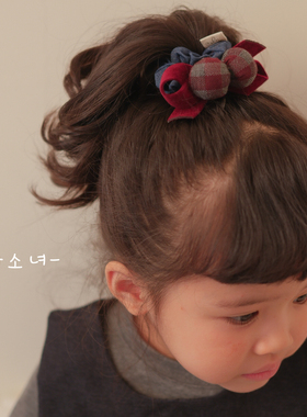 The H韩系格子蝴蝶结女童发圈女学院风高级感儿童丸子头发绳头饰