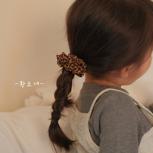 黄小妞复古豹纹大肠发圈女童高级感发绳马尾扎头绳网红小女孩头绳