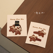 黄小妞秋冬韩版 皮质星星蝴蝶结发夹女甜美百搭发饰皮筋可爱头饰