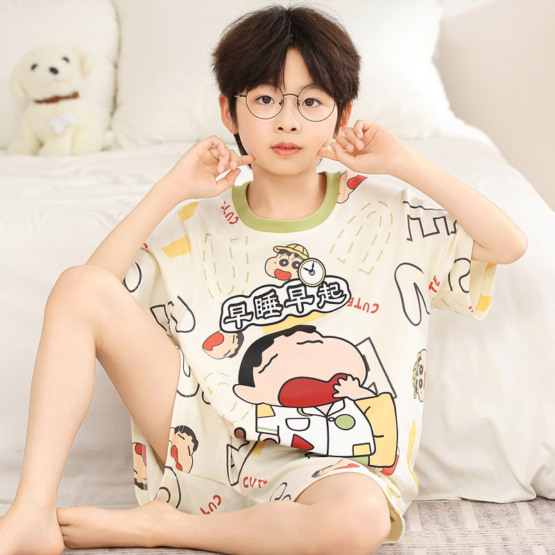 蜡笔小新儿童睡衣夏季男童纯棉短袖薄款男孩大童青少年家居服套装